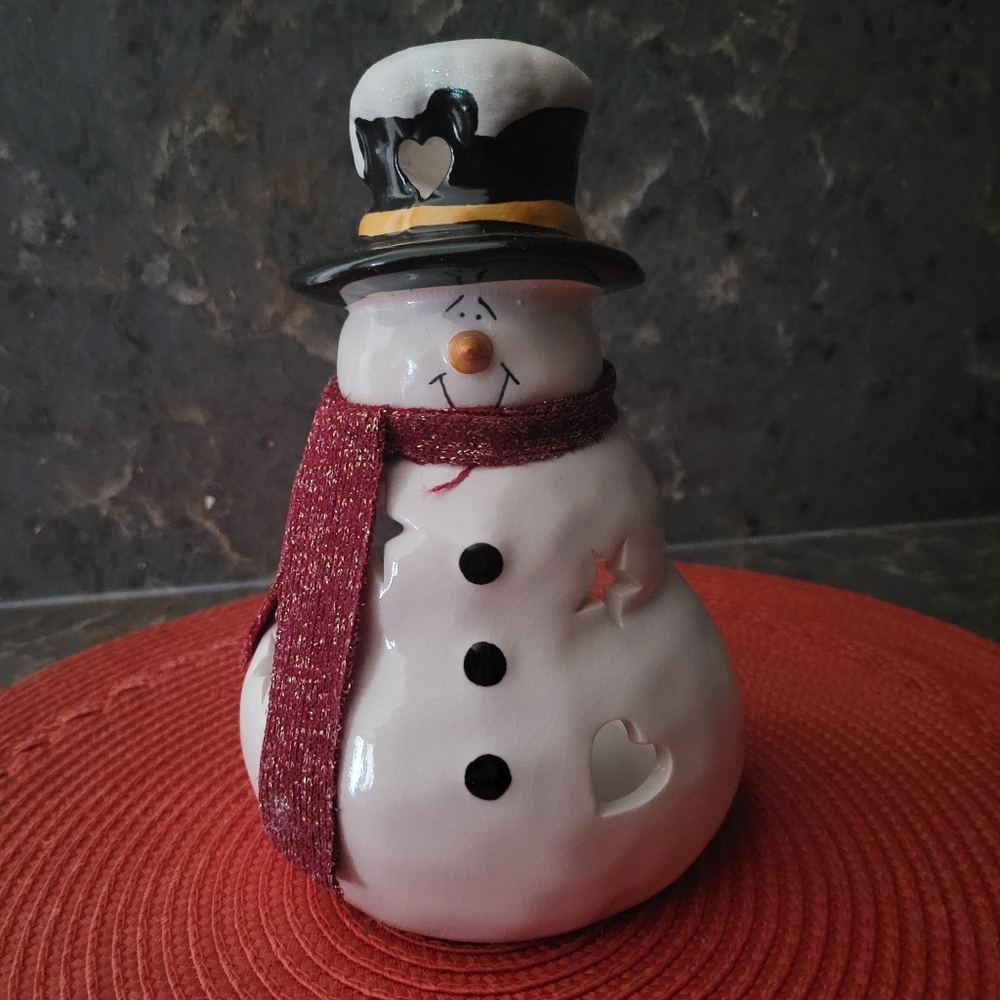 Crackle Snowman Votive Holder